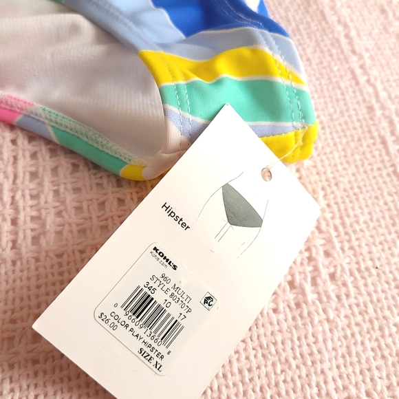 SO Swim 90s Bikini Blue Green Multi Colorblock Hipster Bikini Bottom NWT XL - Picture 5 of 5